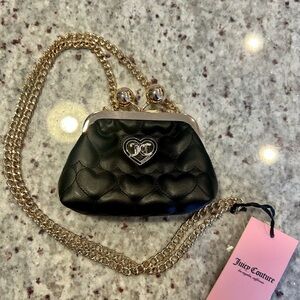Juicy Couture Black Heart-Patterned Clutch with Gold Chain NWT